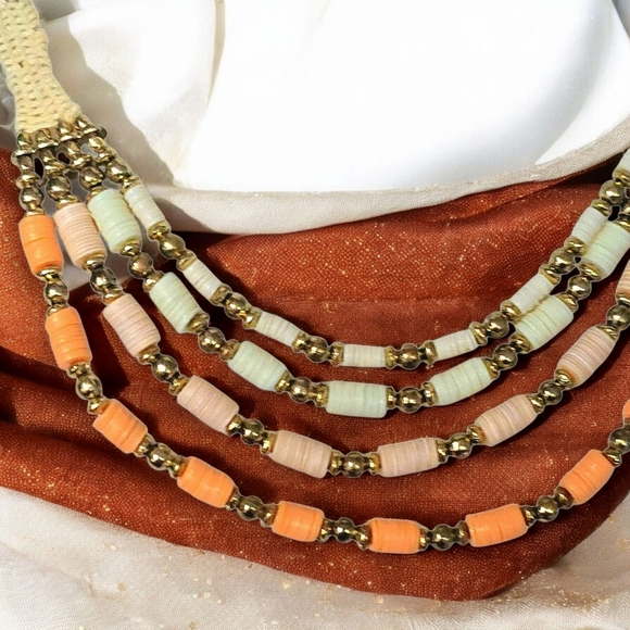 🆕 Boho Layered Multi Strand Necklace Handcrafted Antique Gold Beaded Statement - Picture 8 of 13